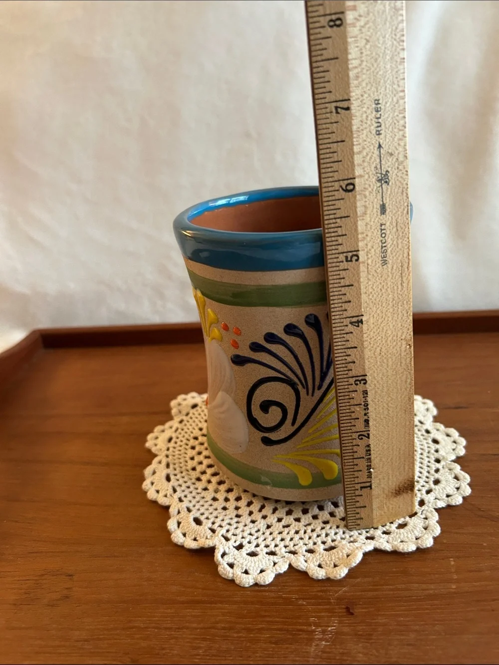 Textured Floral Baked Clay Coffee Mug Hand-Painted